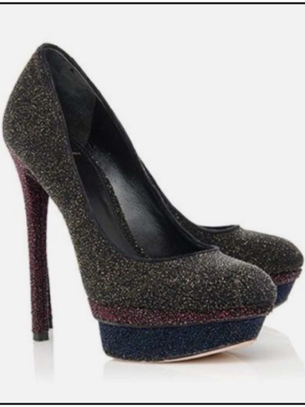 Brian Atwood Glitter Platform Pumps in Black, Navy and Burgundy